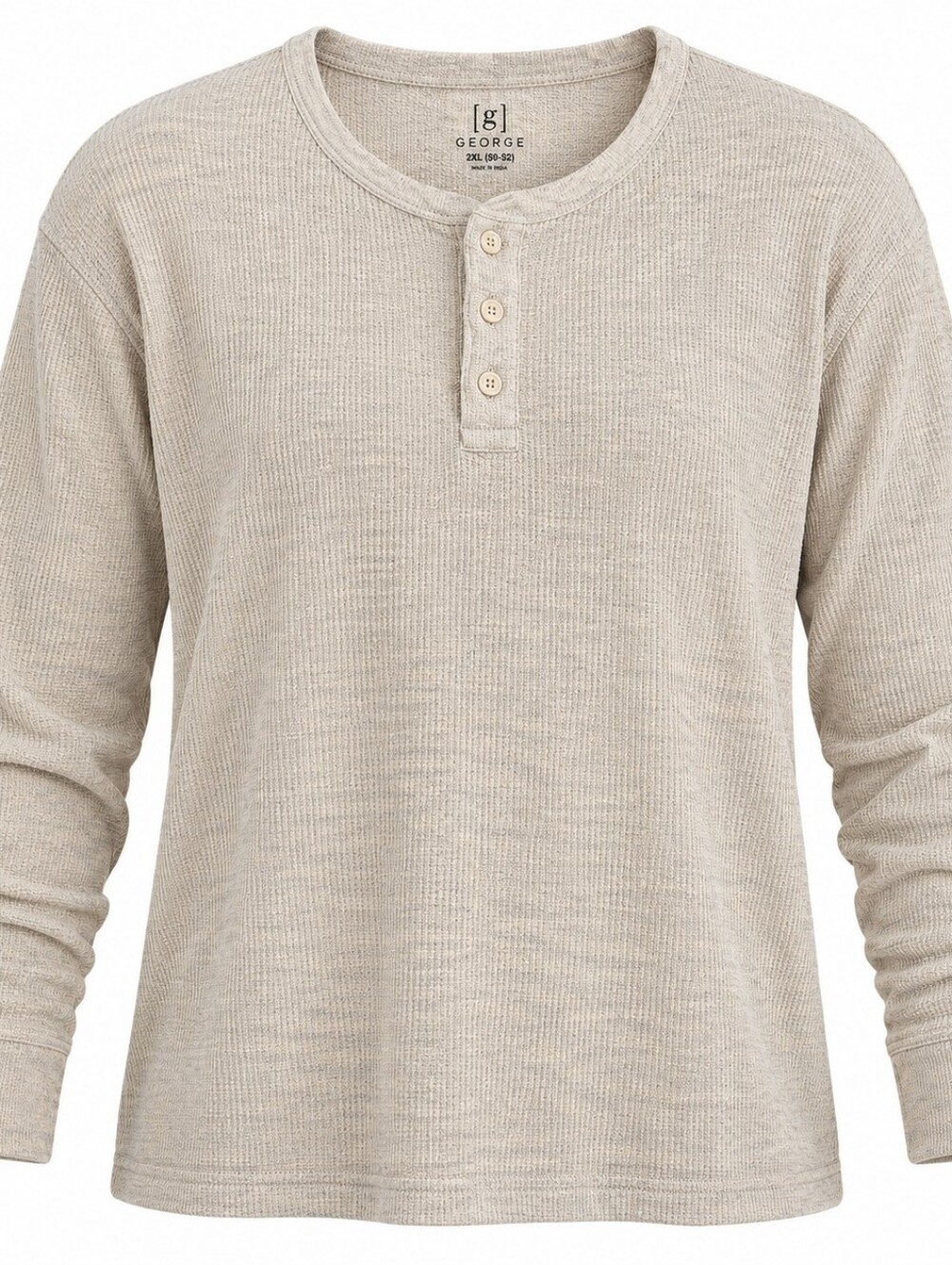 George Men's Light Beige Crewneck Henley Sweater